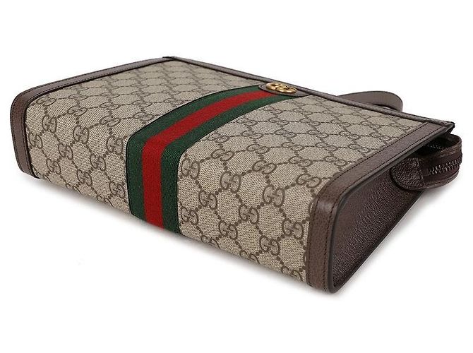 Gucci Clutch in tela GG Supreme Ophidia Marrone - vista 6