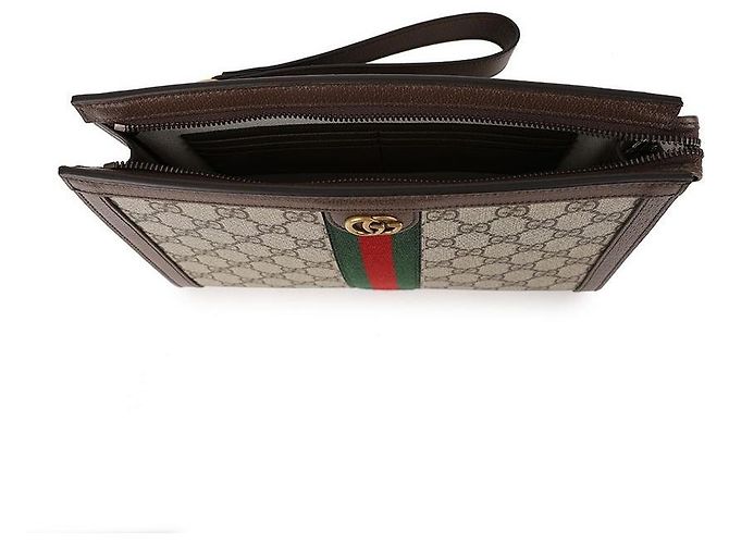 Gucci Clutch in tela GG Supreme Ophidia Marrone - vista 7