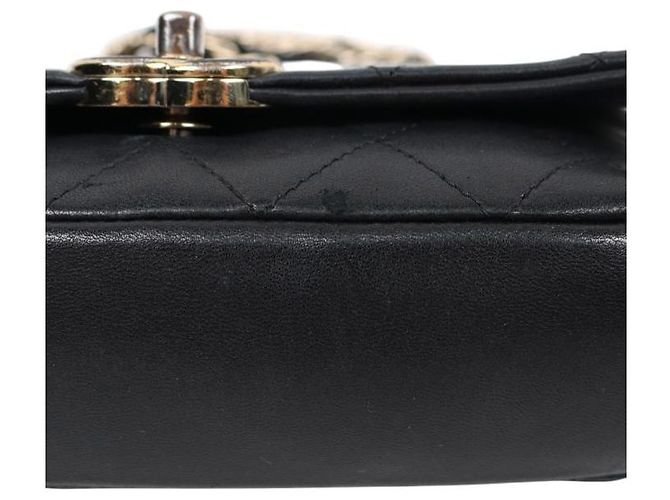 Chanel Borsa a tracolla CC Flap in agnello trapuntato nero - vista 11