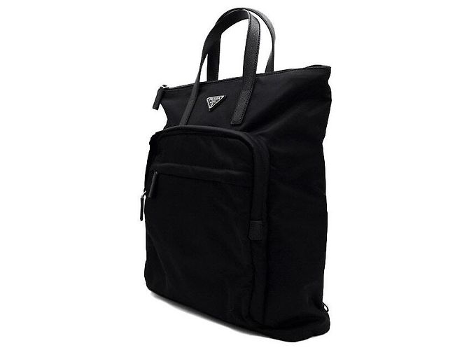 Tote Prada Sac cabas et sac à dos pour homme en nylon noir avec logo triangle de saison - vue 2