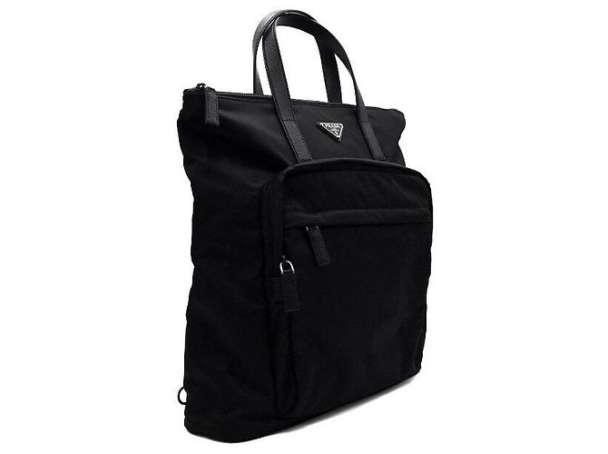 Tote Prada Sac cabas et sac à dos pour homme en nylon noir avec logo triangle de saison - vue 3
