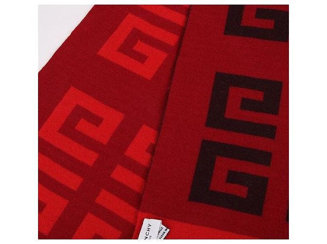 Givenchy Logo Pattern Red Wool Scarf - view 3