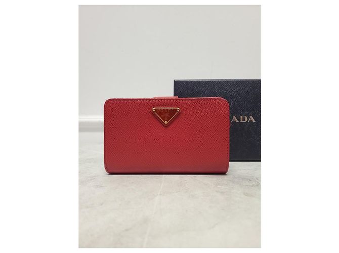 Prada Red Saffiano Triangle Logo Women's Wallet - view 7