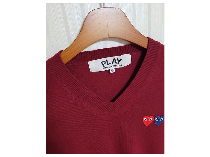 Comme Des Garcons Burgundy Double Wappen Strickjacke für Herren Rot - Ansicht 2