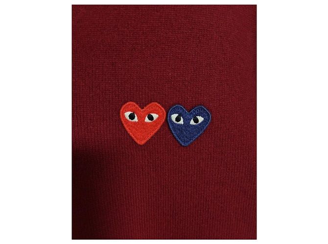 Comme Des Garcons Burgundy Double Wappen Strickjacke für Herren Rot - Ansicht 3