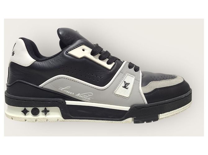 Louis Vuitton Sneakers Trainer in pelle LV Nero e Grigio Marrone - vista 2