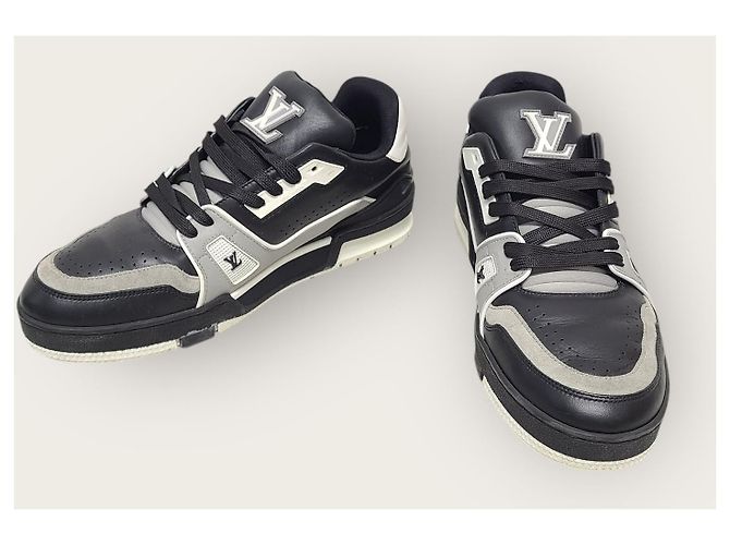 Louis Vuitton Sneakers Trainer in pelle LV Nero e Grigio Marrone - vista 3