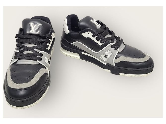 Louis Vuitton Sneakers Trainer in pelle LV Nero e Grigio Marrone - vista 4