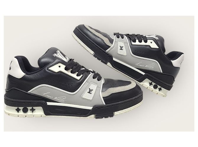 Louis Vuitton Sneakers Trainer in pelle LV Nero e Grigio Marrone - vista 5