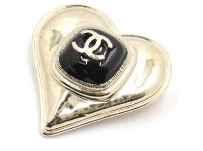 Chanel Spilla da donna con logo CC a forma di cuore nero e oro - vista 2
