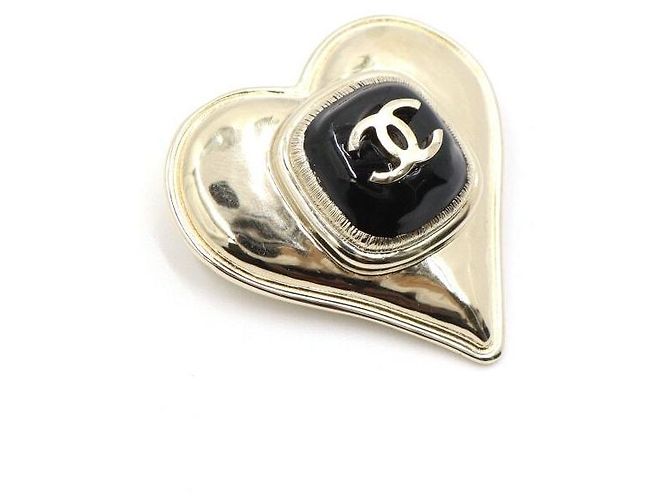 Chanel Spilla da donna con logo CC a forma di cuore nero e oro - vista 3