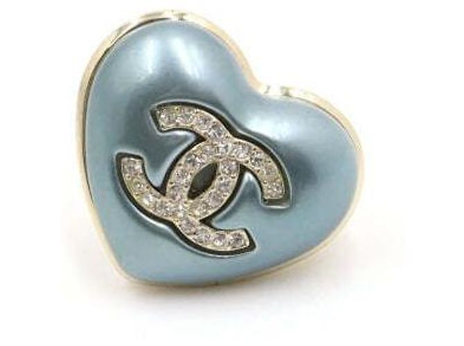Chanel Broche para mujer Crystal CC Double Heart Blue Gold Azul - vista 2