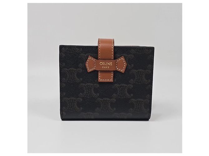 Céline Triomphe Small Strap Canvas Women's Wallet Silvery - view 3
