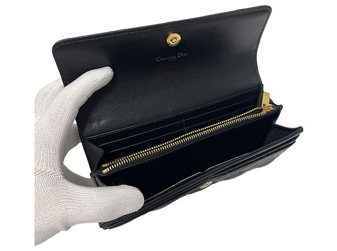 Dior Langer Cannage Caro Geldbeutel Schwarz - Ansicht 4