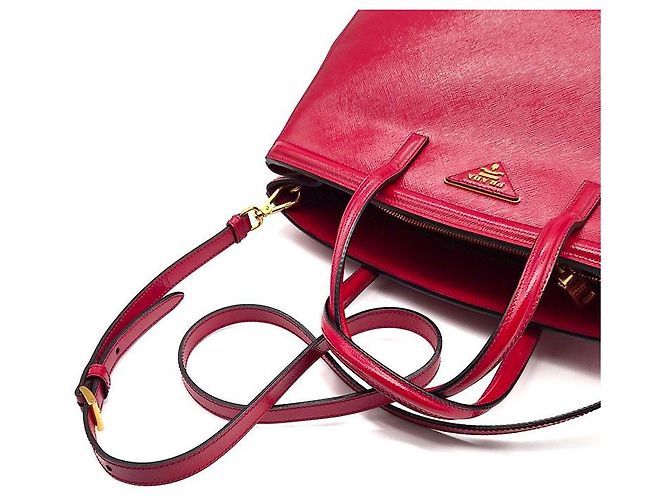 Prada Tote e borsa a tracolla in Saffiano Vernice Rosso - vista 5