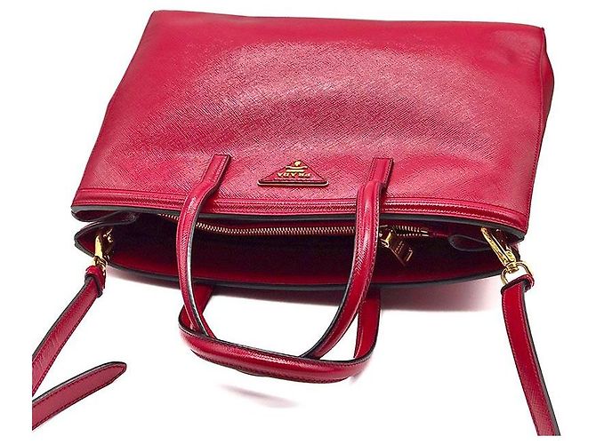 Prada Tote e borsa a tracolla in Saffiano Vernice Rosso - vista 6
