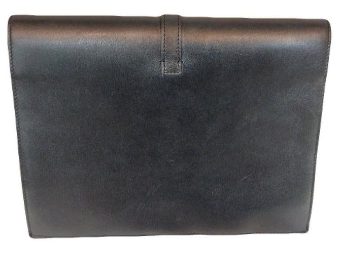 Saint Laurent Clutch YSL Cassandra in pelle nera lucida con dettagli dorati Nero - vista 6