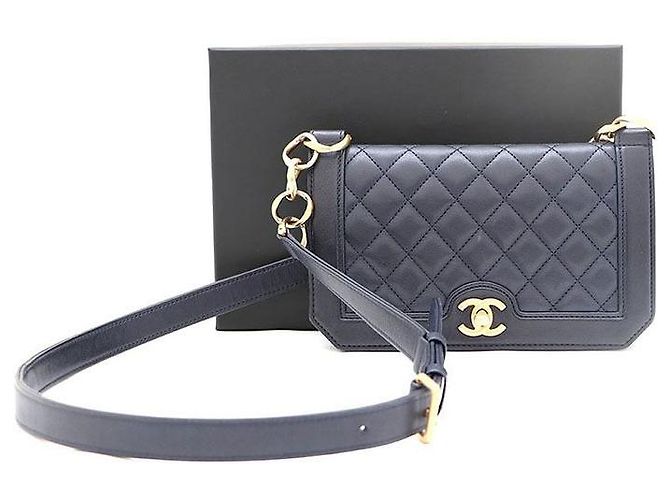 Chanel Borsa a tracolla e borsa a spalla in agnello con logo CC dorato Blu - vista 2