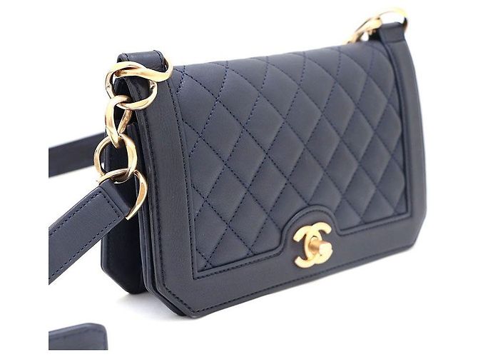 Chanel Borsa a tracolla e borsa a spalla in agnello con logo CC dorato Blu - vista 3