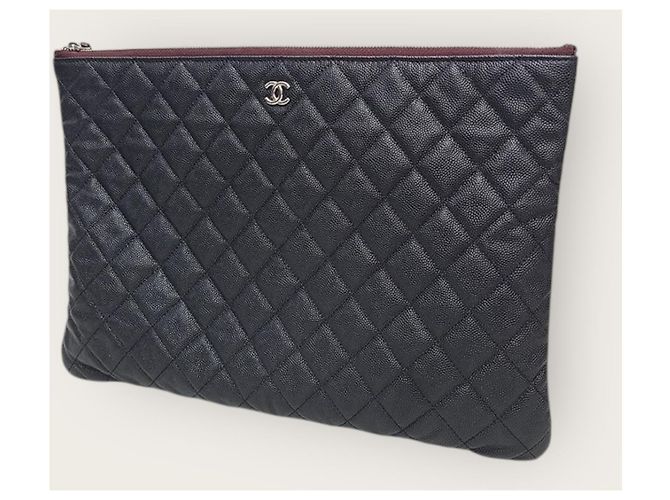 Chanel Clutch Classic Large in Caviar Nero Argentato con Chip - vista 2