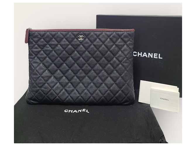 Chanel Clutch Classic Large in Caviar Nero Argentato con Chip - vista 7