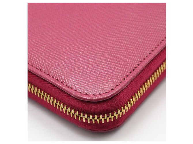 Prada Pink Saffiano Gold Triangle Logo Long Wallet - view 10
