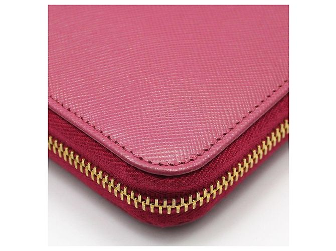 Prada Pink Saffiano Gold Triangle Logo Long Wallet - view 11