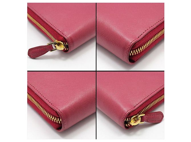 Prada Pink Saffiano Gold Triangle Logo Long Wallet - view 12