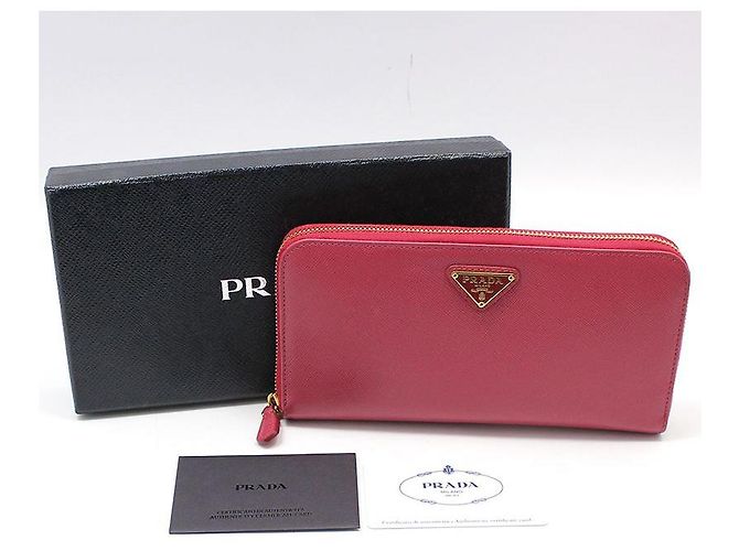 Prada Pink Saffiano Gold Triangle Logo Long Wallet - view 2