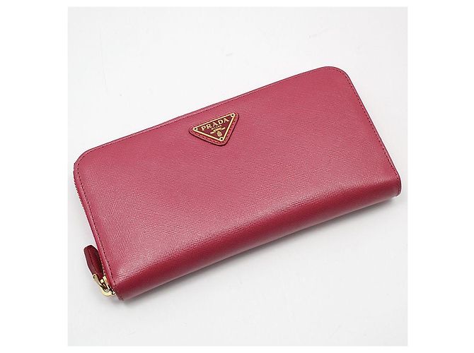 Prada Pink Saffiano Gold Triangle Logo Long Wallet - view 3