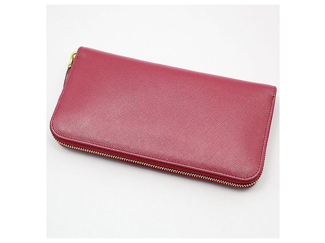 Prada Pink Saffiano Gold Triangle Logo Long Wallet - view 4
