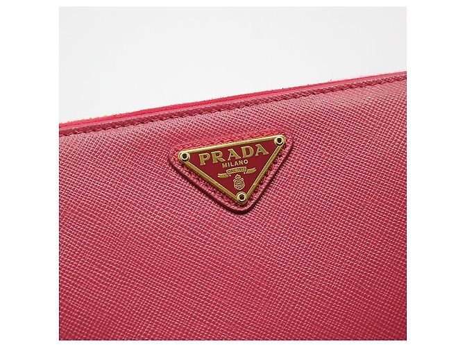 Prada Pink Saffiano Gold Triangle Logo Long Wallet - view 6