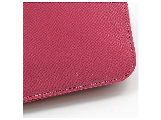 Prada Pink Saffiano Gold Triangle Logo Long Wallet - view 7