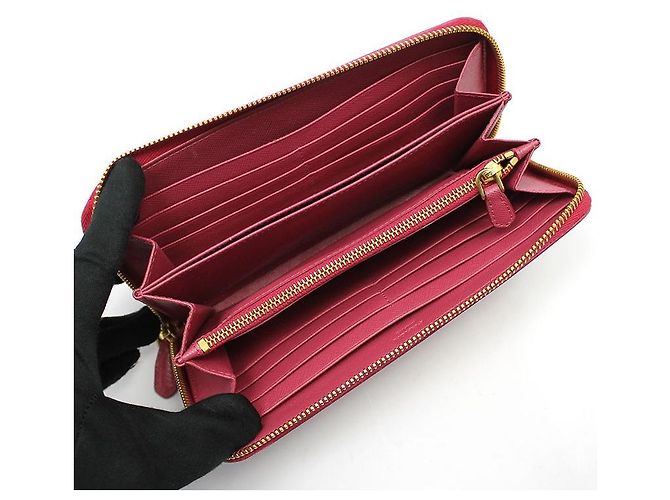 Prada Pink Saffiano Gold Triangle Logo Long Wallet - view 8