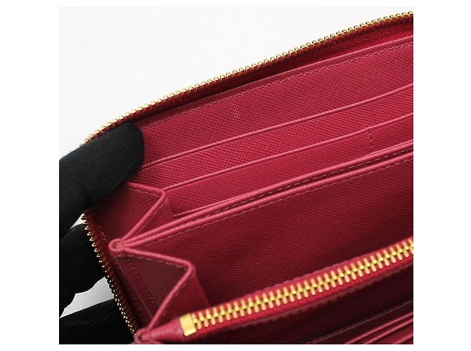 Prada Pink Saffiano Gold Triangle Logo Long Wallet - view 9