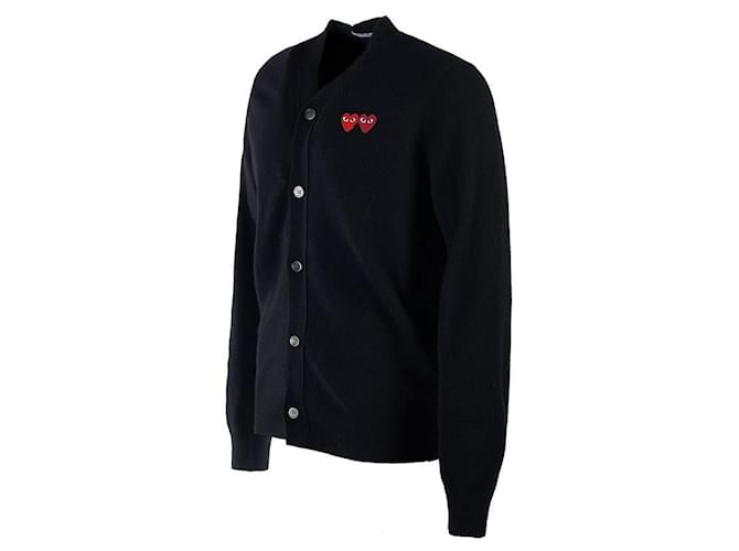 Comme Des Garcons Wollstrickjacke mit Double Heart Patch Schwarz - Ansicht 2