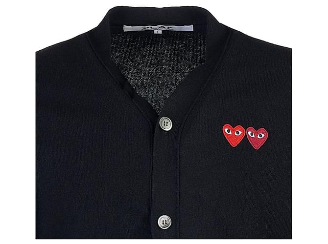 Comme Des Garcons Wollstrickjacke mit Double Heart Patch Schwarz - Ansicht 4