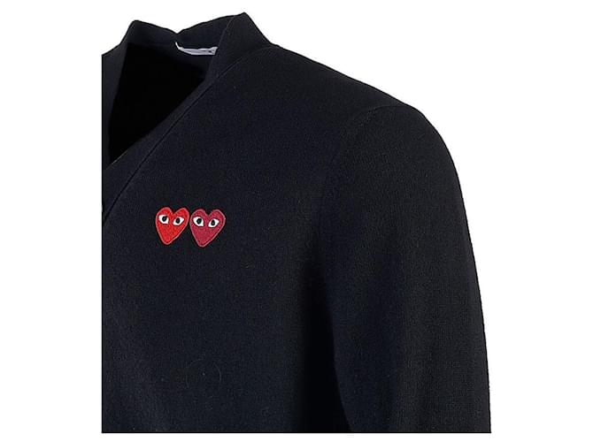 Comme Des Garcons Wollstrickjacke mit Double Heart Patch Schwarz - Ansicht 5