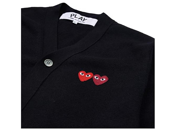 Comme Des Garcons Wollstrickjacke mit Double Heart Patch Schwarz - Ansicht 7