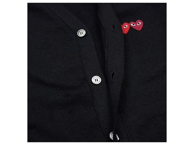 Comme Des Garcons Wollstrickjacke mit Double Heart Patch Schwarz - Ansicht 9
