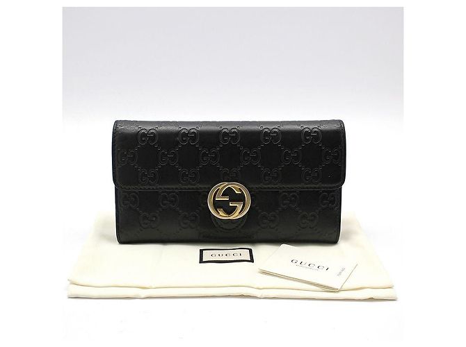 Gucci Langer schwarzer Geldbeutel Sima Sima Signature Gold Interlocking - Ansicht 2