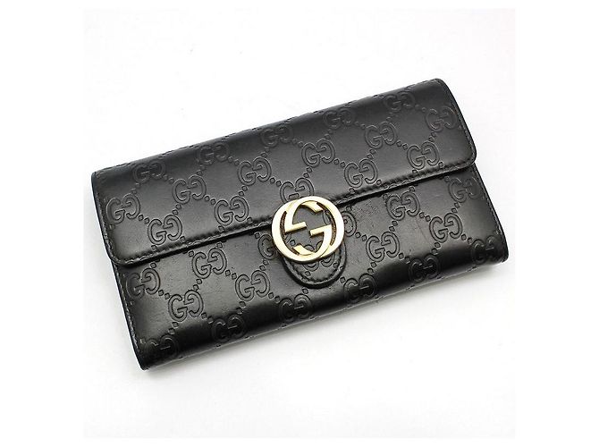 Gucci Langer schwarzer Geldbeutel Sima Sima Signature Gold Interlocking - Ansicht 3