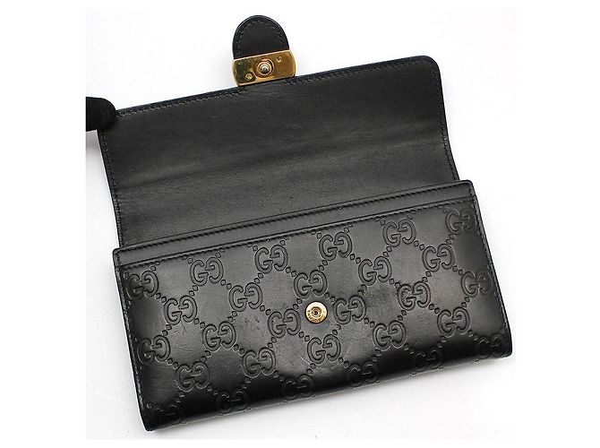 Gucci Langer schwarzer Geldbeutel Sima Sima Signature Gold Interlocking - Ansicht 7