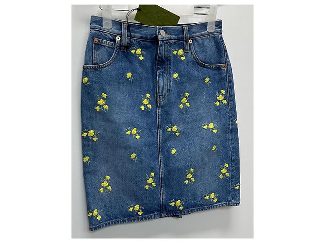 Gucci Jeansrock mit Blumenstickerei Blau - Ansicht 2