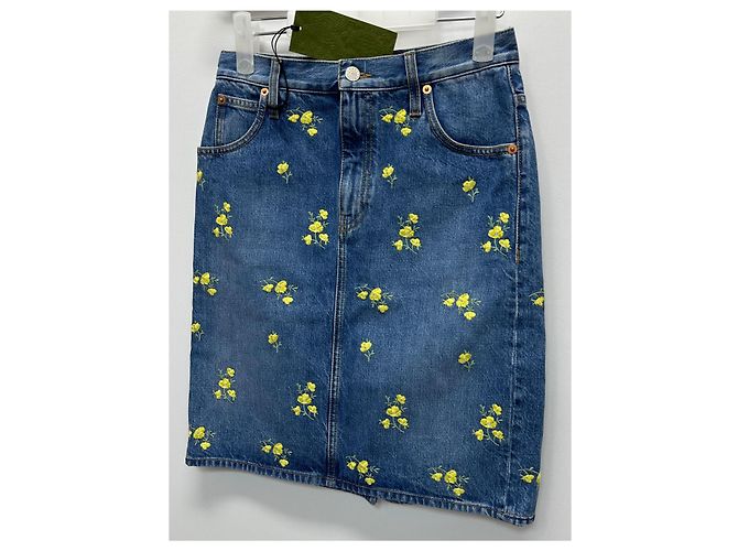 Gucci Jeansrock mit Blumenstickerei Blau - Ansicht 3