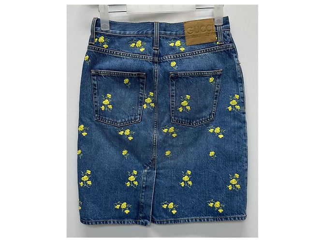 Gucci Jeansrock mit Blumenstickerei Blau - Ansicht 4