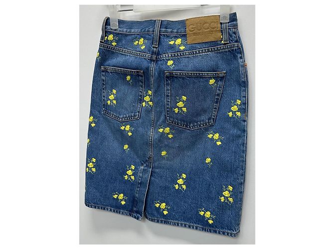 Gucci Jeansrock mit Blumenstickerei Blau - Ansicht 5