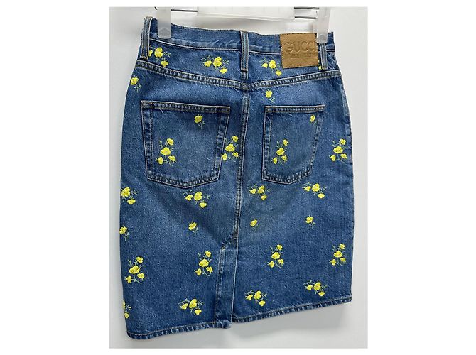 Gucci Jeansrock mit Blumenstickerei Blau - Ansicht 6