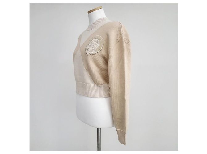 Hermès Langarm-Kaschmirpullover für Damen aus Strick Blanc Nautirelle Orange - Ansicht 10
