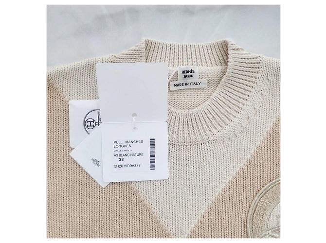 Hermès Langarm-Kaschmirpullover für Damen aus Strick Blanc Nautirelle Orange - Ansicht 12